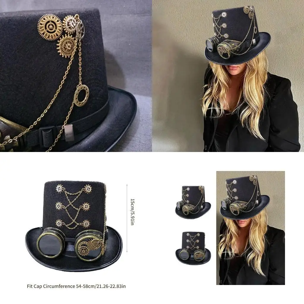 P9FE Vintage Adult Man Women Steampunk Flat Top Hat with Goggles Halloween Costume
P9FE Vintage Adult Man Women Steampunk Flat Top Hat with Goggles Halloween Costume