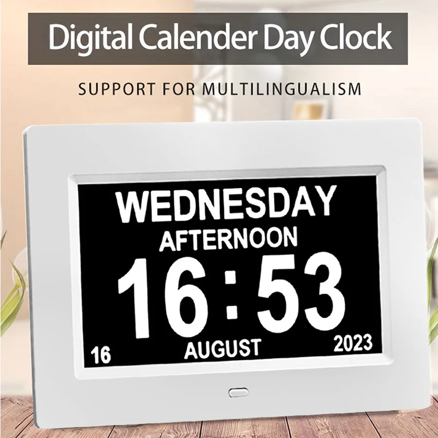 7 inch Digital Calendar Alarm Clock with 4 Alarm Options&10 Languages,Photo Frame Media Player,large Dementia Alzheimers Clock
7 inch Digital Calendar Alarm Clock with 4 Alarm Options&10 Languages,Photo Frame Media Player,large Dementia Alzheimers Clock