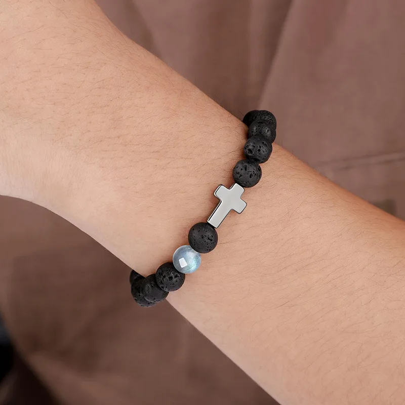 8mm Lava Rock Beaded Bracelet Cross Moonstone Elastic Stretch Natural Stone Healing Prayer Jewelry Men Women Lucky Gift Amulets
8mm Lava Rock Beaded Bracelet Cross Moonstone Elastic Stretch Natural Stone Healing Prayer Jewelry Men Women Lucky Gift Amulets