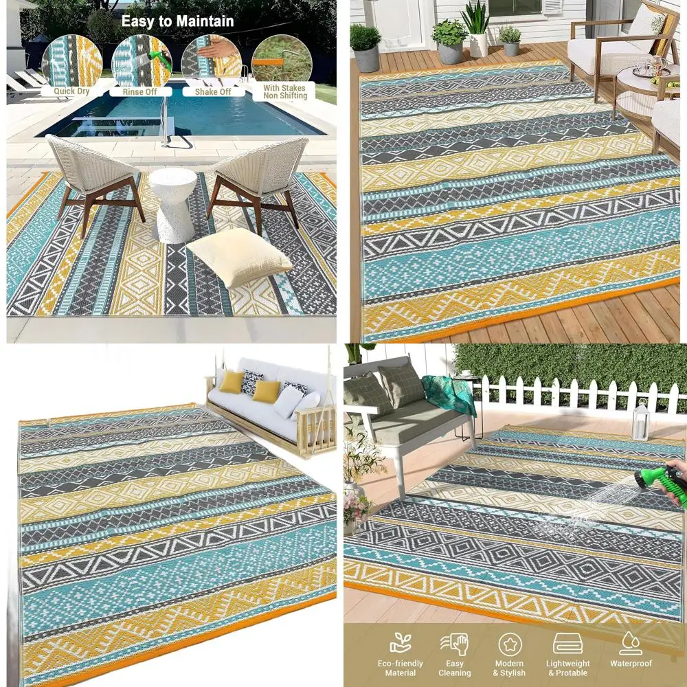 Портативные водонепроницаемые уличные коврики 9x18, двусторонний пластиковый соломенный коврик для кемпинга, патио, террасы и многого желтого/бирюзового цвета
Портативные водонепроницаемые уличные коврики 9x18, двусторонний пластиковый соломенный коврик для кемпинга, патио, террасы и многого желтого/бирюзового цвета