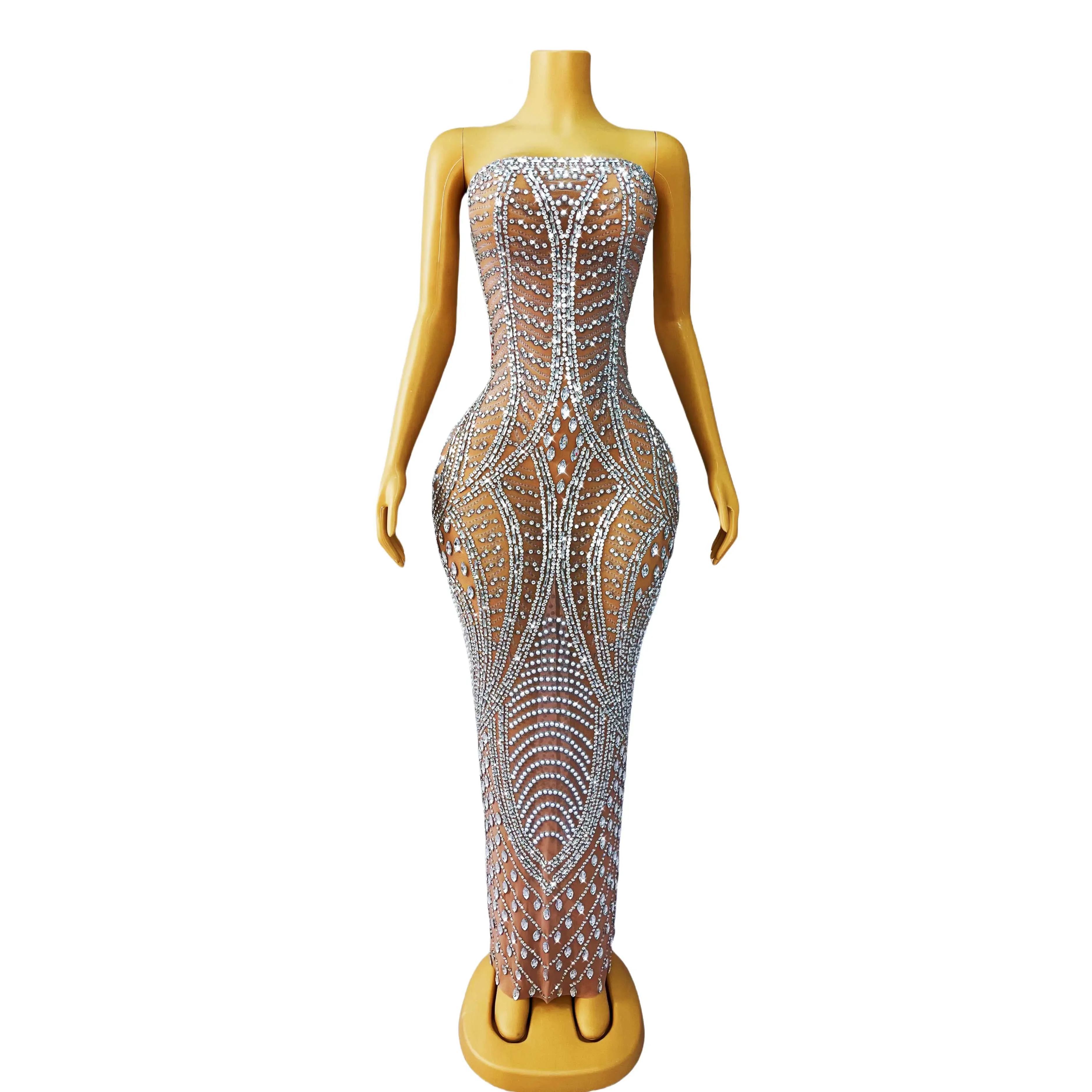 Women Cocktail party Wedding Outfit Red carpet Costume Elegant Tube Evening Gown Sparkly Silver Rhinestones Maxi Dress
Women Cocktail party Wedding Outfit Red carpet Costume Elegant Tube Evening Gown Sparkly Silver Rhinestones Maxi Dress