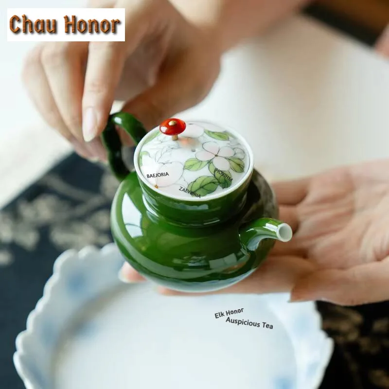 150ml Emerald Hand-painted Camellia Teapot Elegant Tea Infuser Pot Tea Brewing Kettle With Filter Cafes Accessories Ornaments
150ml Emerald Hand-painted Camellia Teapot Elegant Tea Infuser Pot Tea Brewing Kettle With Filter Cafes Accessories Ornaments