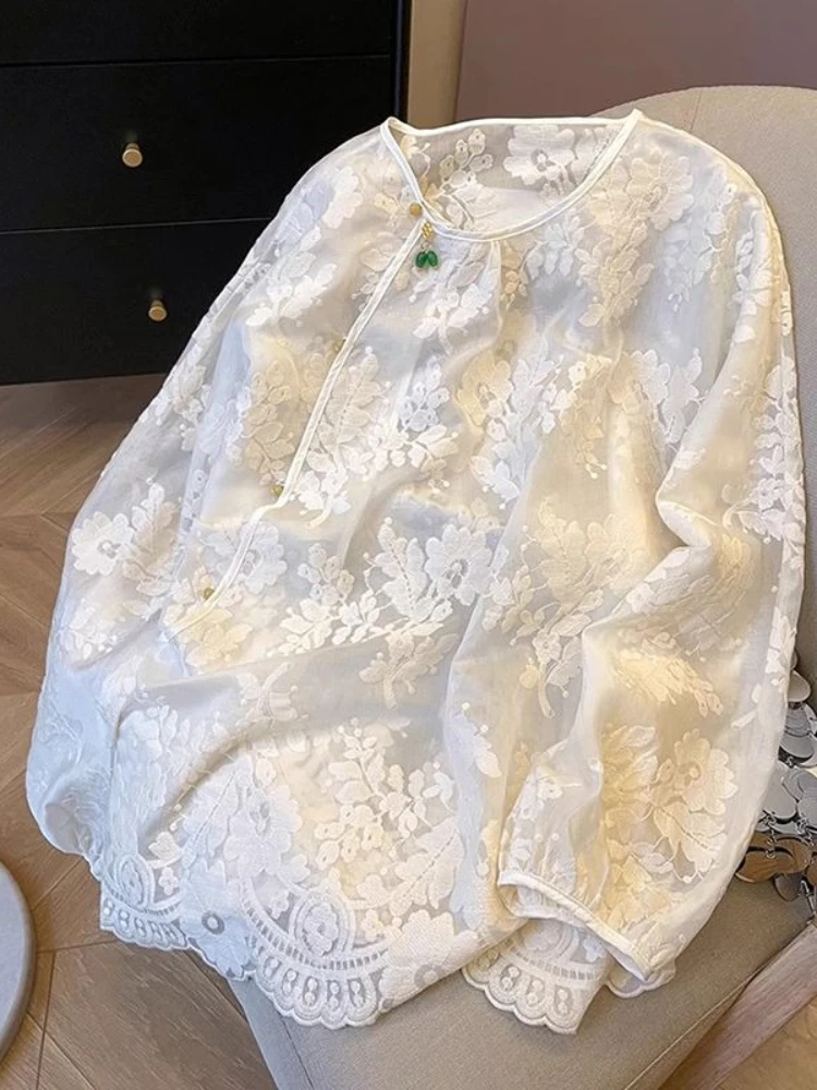 Chinese Style Blouses Solid Color O Neck Long Sleeve Single Breasted Jacquard Shirts Casual Loose Elegant Spring Women Clothing
Chinese Style Blouses Solid Color O Neck Long Sleeve Single Breasted Jacquard Shirts Casual Loose Elegant Spring Women Clothing