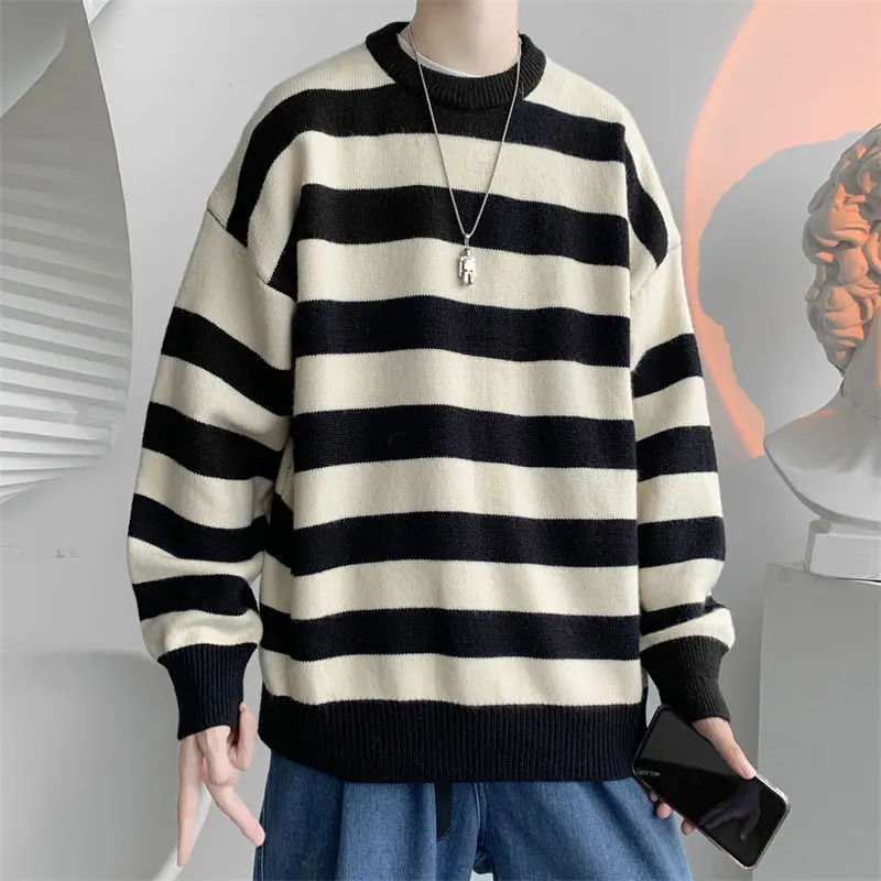2022 New Arrivals Contrast Stripe Knitting Sweaters Pullovers Autumn Winter Men's Pullover Oversized Sweater Clothing L86
2022 New Arrivals Contrast Stripe Knitting Sweaters Pullovers Autumn Winter Men's Pullover Oversized Sweater Clothing L86