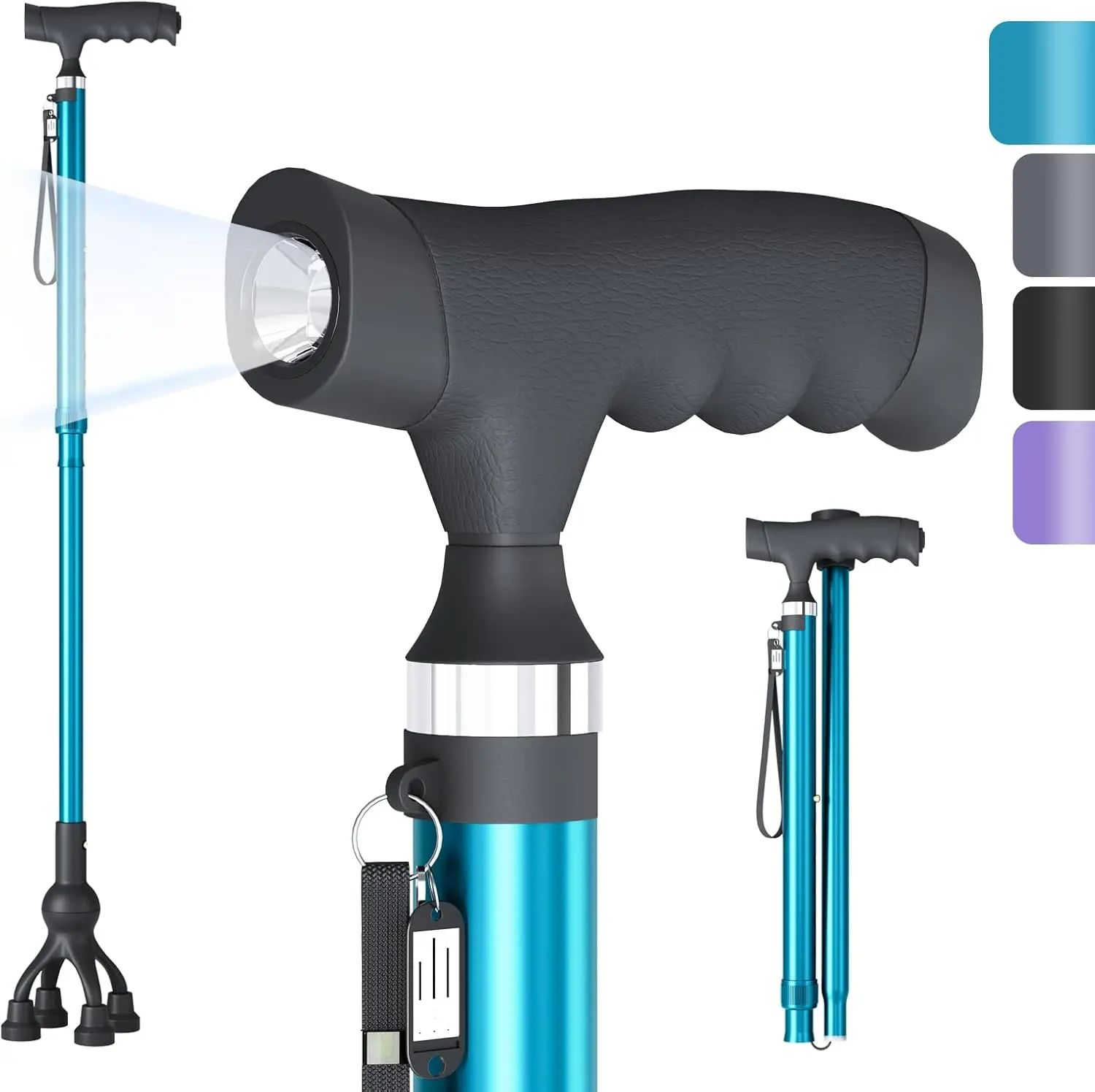 LED Light Folding Walking Cane for Seniors, Adjustable Height with Shock Absorbing Base
LED Light Folding Walking Cane for Seniors, Adjustable Height with Shock Absorbing Base