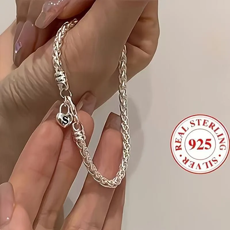 925 Sterling Silver Bracelet Heart Pendant S Letter Accessories Hand Jewelry Women Engagement Charm Jewelry Gift
925 Sterling Silver Bracelet Heart Pendant S Letter Accessories Hand Jewelry Women Engagement Charm Jewelry Gift