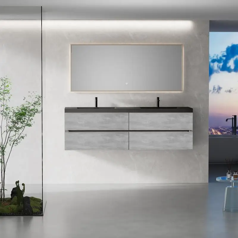 72-дюймовый плавающий туалетный столик для ванной комнаты с раковиной, современный настенный шкаф для хранения вещей, два черных кварцевых раковины, четыре мягких ящика,
72-дюймовый плавающий туалетный столик для ванной комнаты с раковиной, современный настенный шкаф для хранения вещей, два черных кварцевых раковины, четыре мягких ящика,