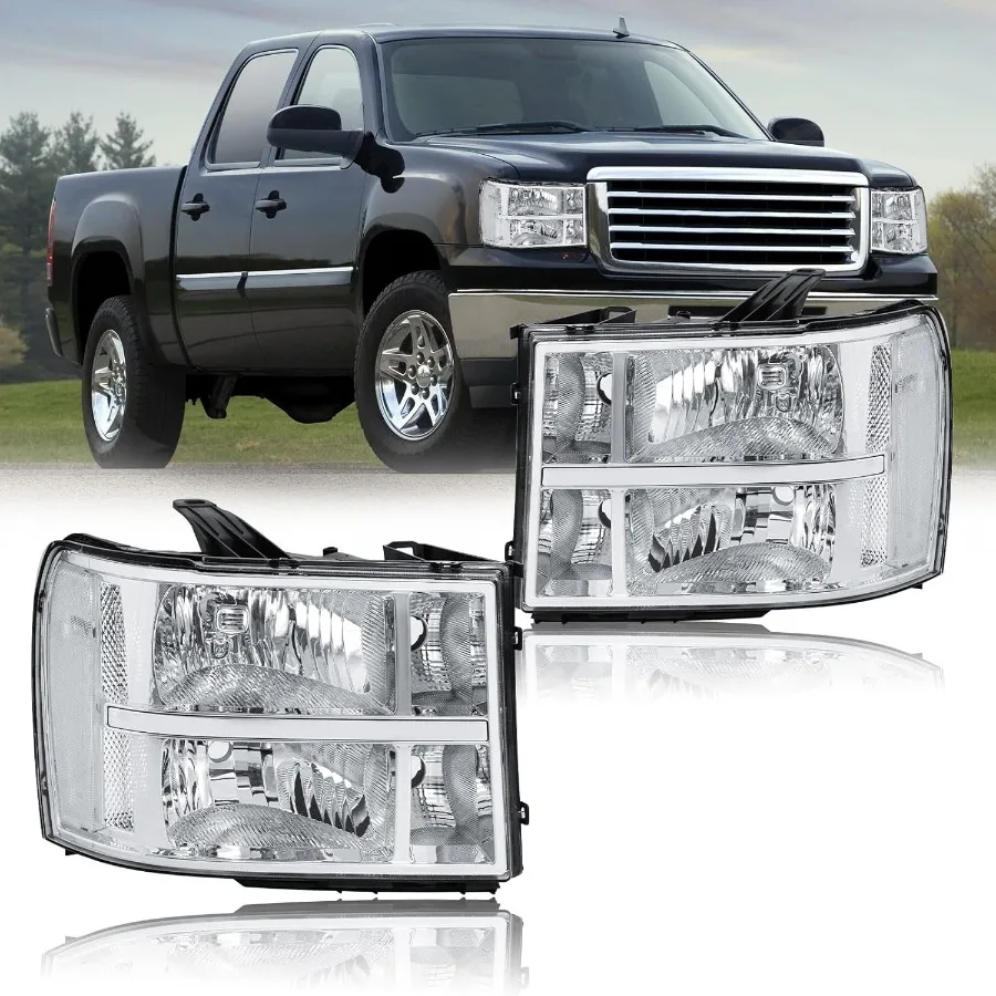 Headlight Assembly Headlights Kit with Chrome Housing and Clear Reflector for 20072013 GMC Sierra 1500 20072014 Sierra 2500 200
Headlight Assembly Headlights Kit with Chrome Housing and Clear Reflector for 20072013 GMC Sierra 1500 20072014 Sierra 2500 200