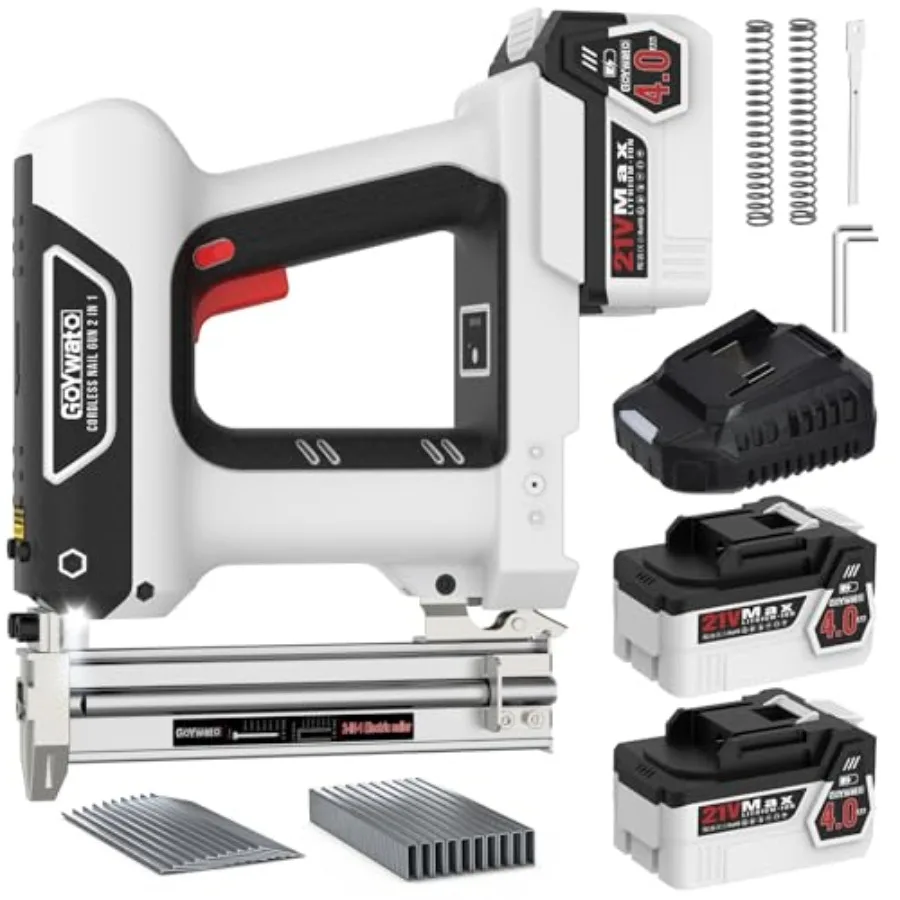 2-In-1 Cordless Nail Gun - 21V Battery Powered 18 Gauge Electric Brad Nailer with 2 x 4.0Ah Batteries and Charger and 1000 Nail
2-In-1 Cordless Nail Gun - 21V Battery Powered 18 Gauge Electric Brad Nailer with 2 x 4.0Ah Batteries and Charger and 1000 Nail