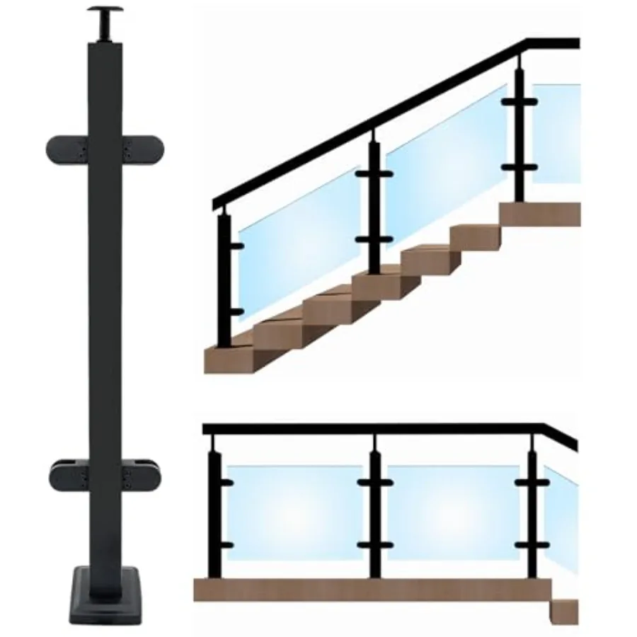 43.5" Glass Deck Railing Post System, 304 Stainless Steel Stair Top Handrail Bracket Post with 4 Glass Clamp and Rubbers, Black
43.5" Glass Deck Railing Post System, 304 Stainless Steel Stair Top Handrail Bracket Post with 4 Glass Clamp and Rubbers, Black