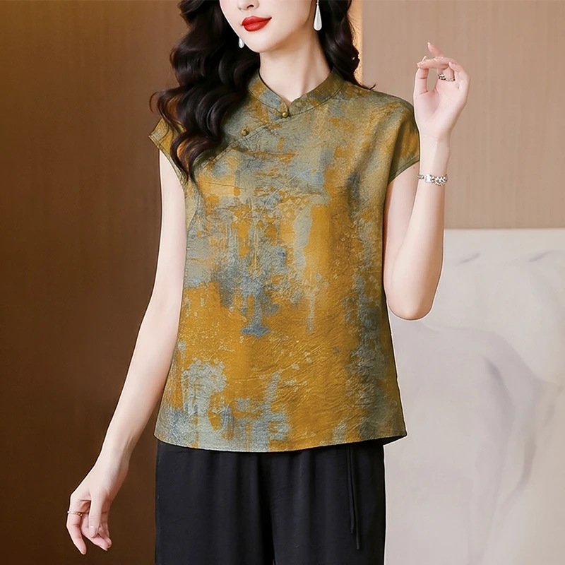 Slimming Women's plus Size Summer New Chinese Style Short Sleeve Base Shirt Thin T-Shirt Comfortable Fit Commuting Style
Slimming Women's plus Size Summer New Chinese Style Short Sleeve Base Shirt Thin T-Shirt Comfortable Fit Commuting Style