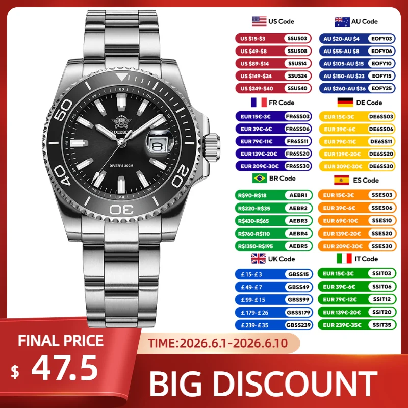 ADDIESDIVE 41mm Business Men's Quartz Watch Luxury Ceramic Bezel Stainless Steel 200m Waterproof Watches Super Luminous AD2510
ADDIESDIVE 41mm Business Men's Quartz Watch Luxury Ceramic Bezel Stainless Steel 200m Waterproof Watches Super Luminous AD2510
