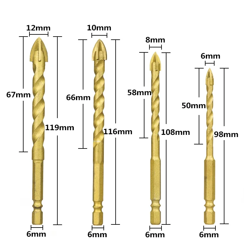 Hex Shank Glass Drill Bit 6/8/10/12mm Spiral Flute Hole Cutter for Tile Cross Spear Head Drilling Tools
Hex Shank Glass Drill Bit 6/8/10/12mm Spiral Flute Hole Cutter for Tile Cross Spear Head Drilling Tools