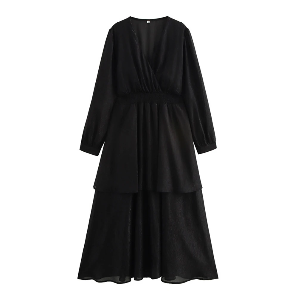 Women's Lightweight Black Dress With Delicate Gold Shimmer Fabric 2025 New Summer Elastic Waist A-line Ruffles Female Dresses
Women's Lightweight Black Dress With Delicate Gold Shimmer Fabric 2025 New Summer Elastic Waist A-line Ruffles Female Dresses