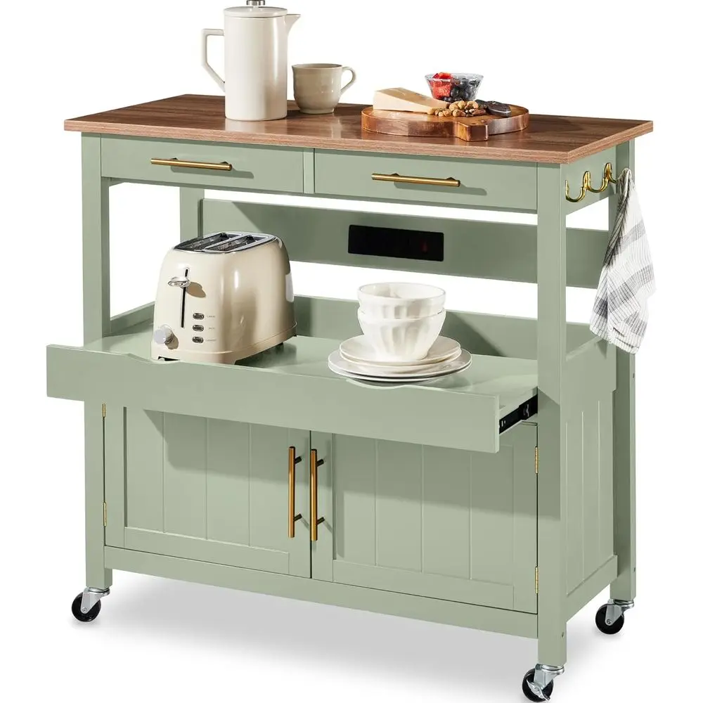 36in Large Rolling Kitchen Island Cart, 2-Door Cabinet, 2 Ders, Pull-Out Shel, Power Outlet, Hooks, & Swivel Lockable Wheels - P
36in Large Rolling Kitchen Island Cart, 2-Door Cabinet, 2 Ders, Pull-Out Shel, Power Outlet, Hooks, & Swivel Lockable Wheels - P