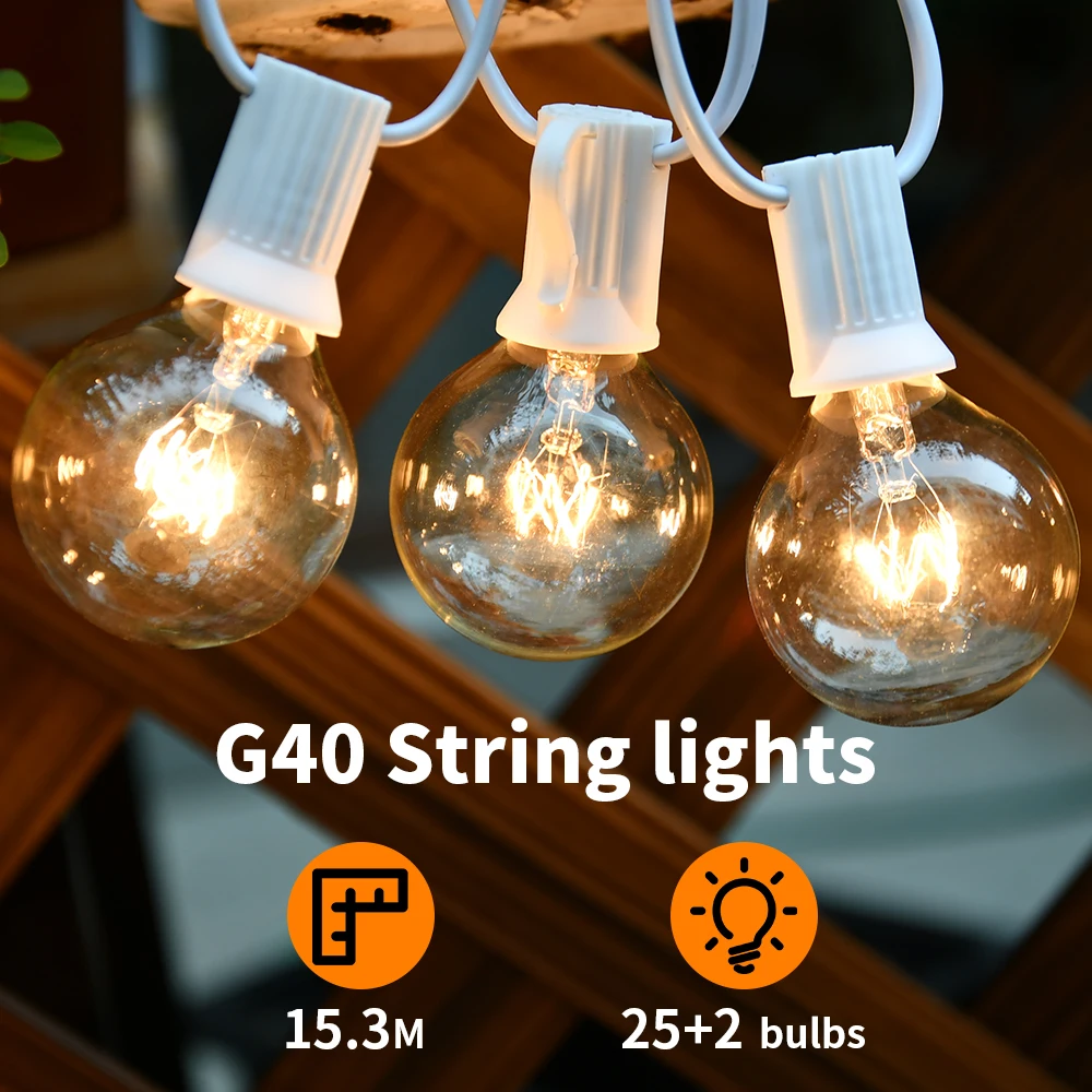 G40 Light String Outdoor Waterproof White Ball Light Garland String Fairy Christmas Wedding Garden Party White Cable 50FT100FT
G40 Light String Outdoor Waterproof White Ball Light Garland String Fairy Christmas Wedding Garden Party White Cable 50FT100FT