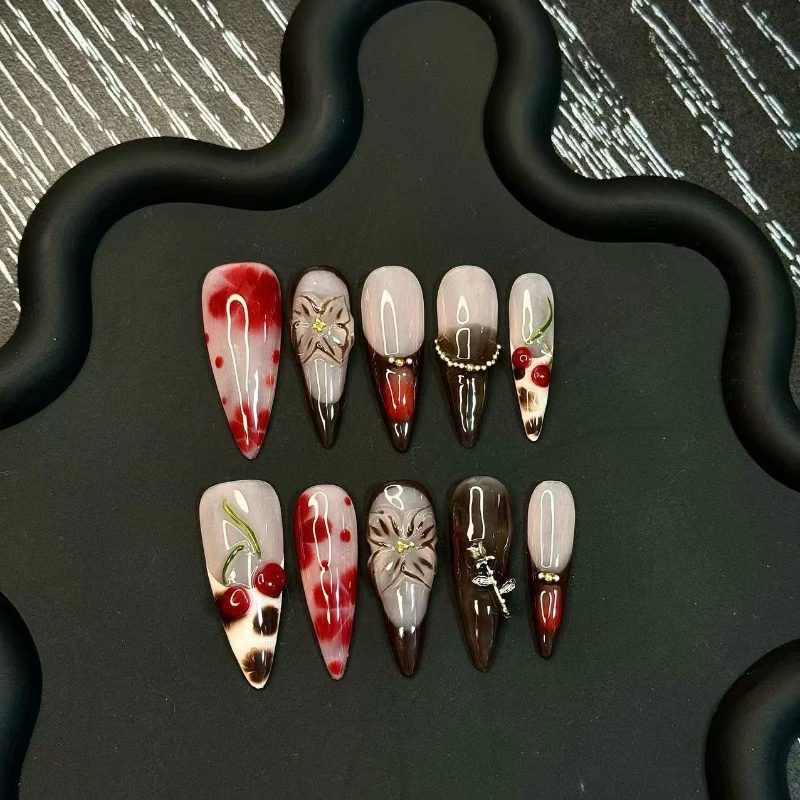 10PCS Handmade Sweet Cool Cherry Nails Hand Carved Diamond Design Press on Nails European American Y2K Style False Nails 수제 네일팁
10PCS Handmade Sweet Cool Cherry Nails Hand Carved Diamond Design Press on Nails European American Y2K Style False Nails 수제 네일팁