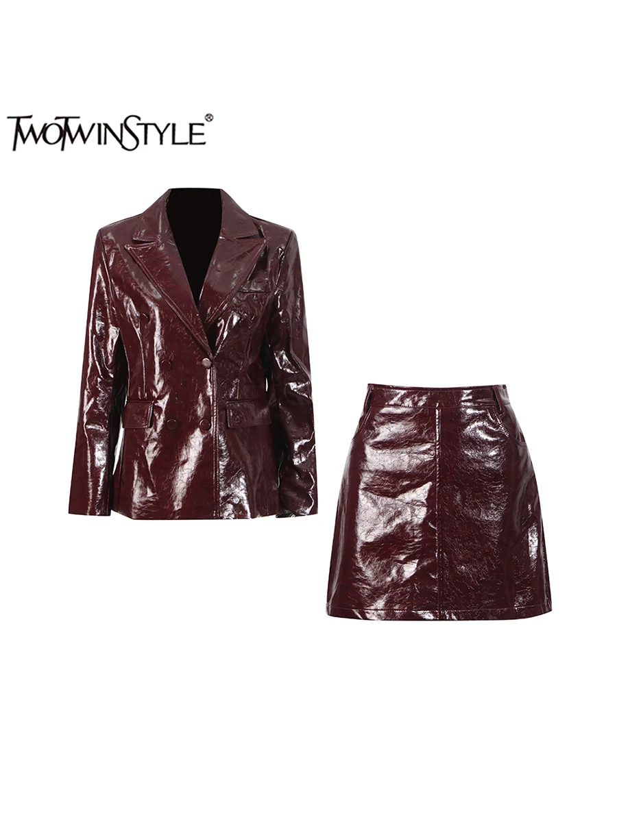 TWOTWINSTYLE Vintage Two Piece Set For Women Lapel Long Sleeve Coat High Waist Spliced Zipper Mini Skirt Chic Sets Female New
TWOTWINSTYLE Vintage Two Piece Set For Women Lapel Long Sleeve Coat High Waist Spliced Zipper Mini Skirt Chic Sets Female New