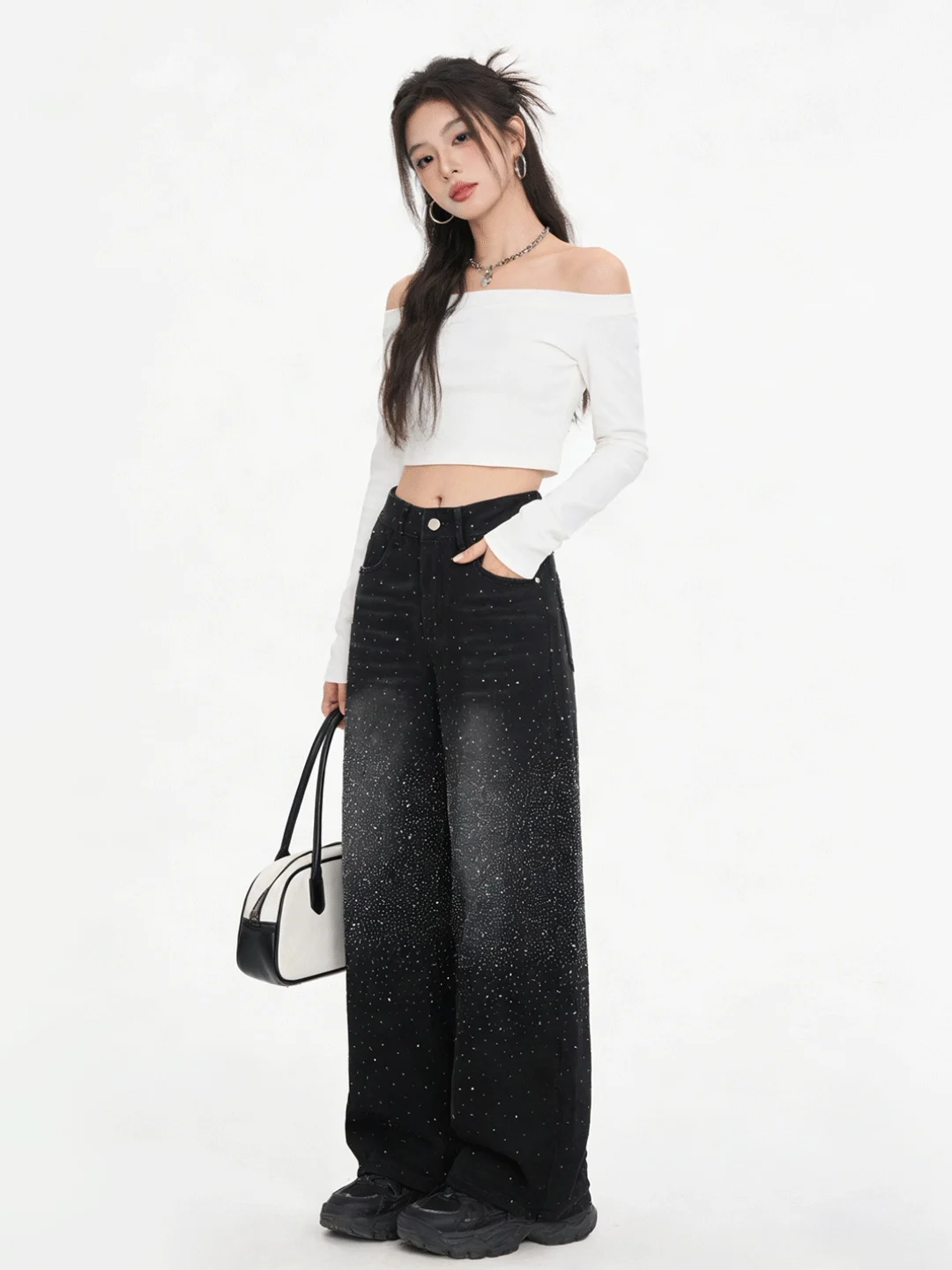 American Sle High Waist Wide Leg Floor Length Jeans Loose Slimming Design Rhinestone Star Denim Pants Knife Drapey
American Sle High Waist Wide Leg Floor Length Jeans Loose Slimming Design Rhinestone Star Denim Pants Knife Drapey