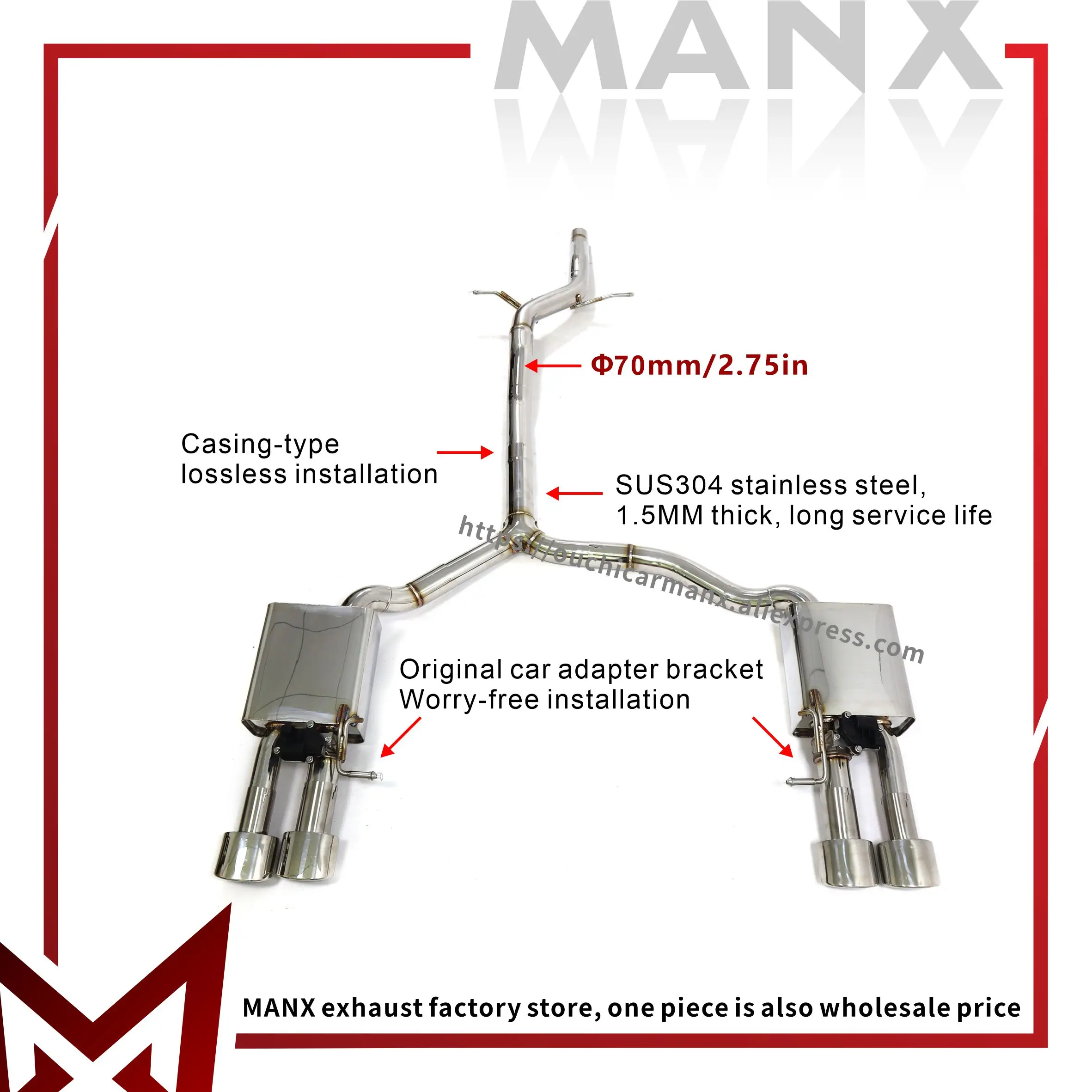 Precise adaptation catback for AUDI A4 A5 B8 Stainless steel Performance Exhaust pipe Muffler with remote control valve
Precise adaptation catback for AUDI A4 A5 B8 Stainless steel Performance Exhaust pipe Muffler with remote control valve