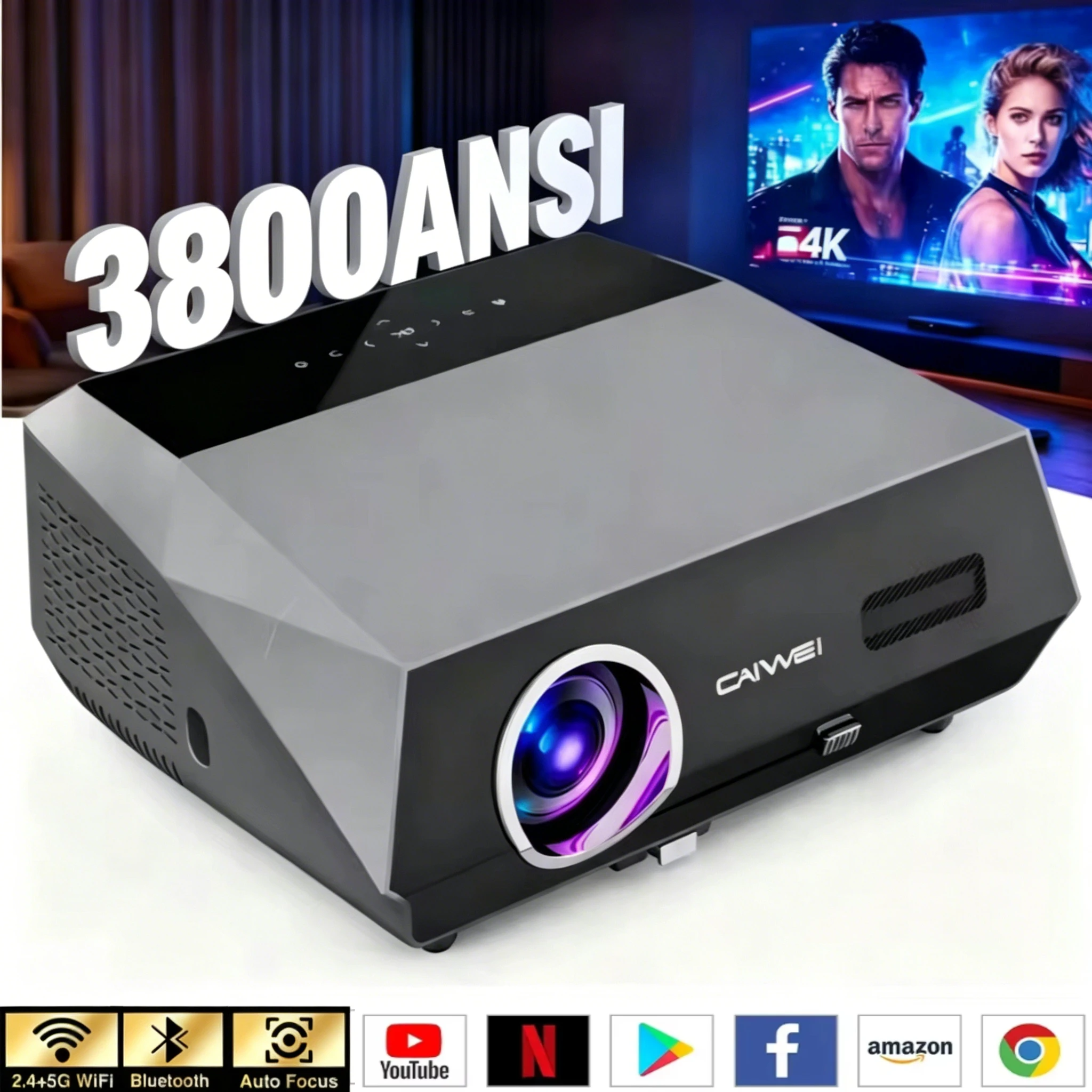 Проектор 4K 3800 ANSI с поддержкой Full HD, Android TV, Wi-Fi 2.4+5G, Bluetooth, домашний кинотеатр, автофокус, видеопроектор для фильмов.
Проектор 4K 3800 ANSI с поддержкой Full HD, Android TV, Wi-Fi 2.4+5G, Bluetooth, домашний кинотеатр, автофокус, видеопроектор для фильмов.