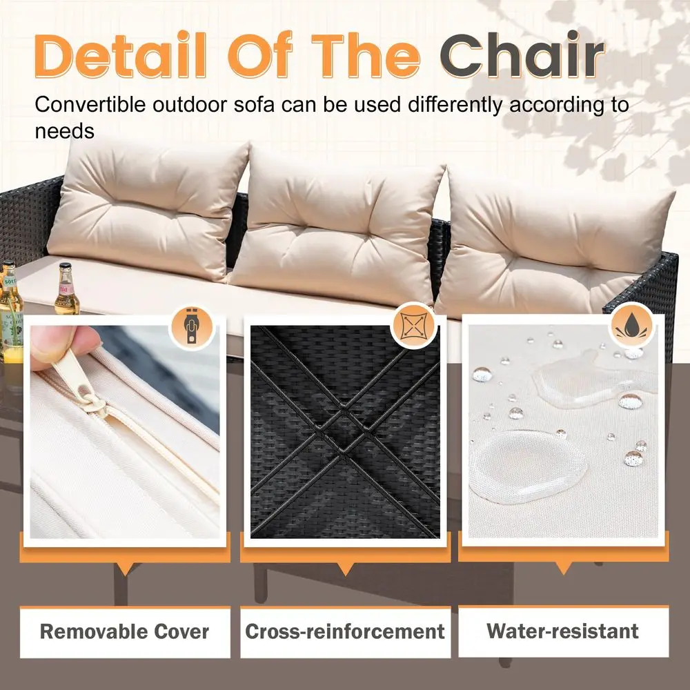 Outdoor Patio Furniture 3Piece Rattan Waterproof Outdoor Sectional Sofa AllWeather L Shaped Patio Couch with Cushion Glass Tabl
Outdoor Patio Furniture 3Piece Rattan Waterproof Outdoor Sectional Sofa AllWeather L Shaped Patio Couch with Cushion Glass Tabl