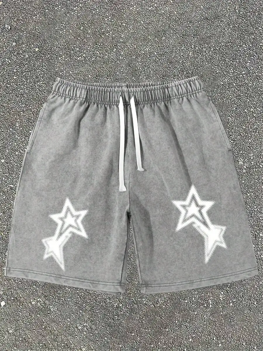 290g Washed Cotton Shorts With Star Print Mens Casual Streetwear Shorts Elastic Waist Drawstring Pocket
290g Washed Cotton Shorts With Star Print Mens Casual Streetwear Shorts Elastic Waist Drawstring Pocket