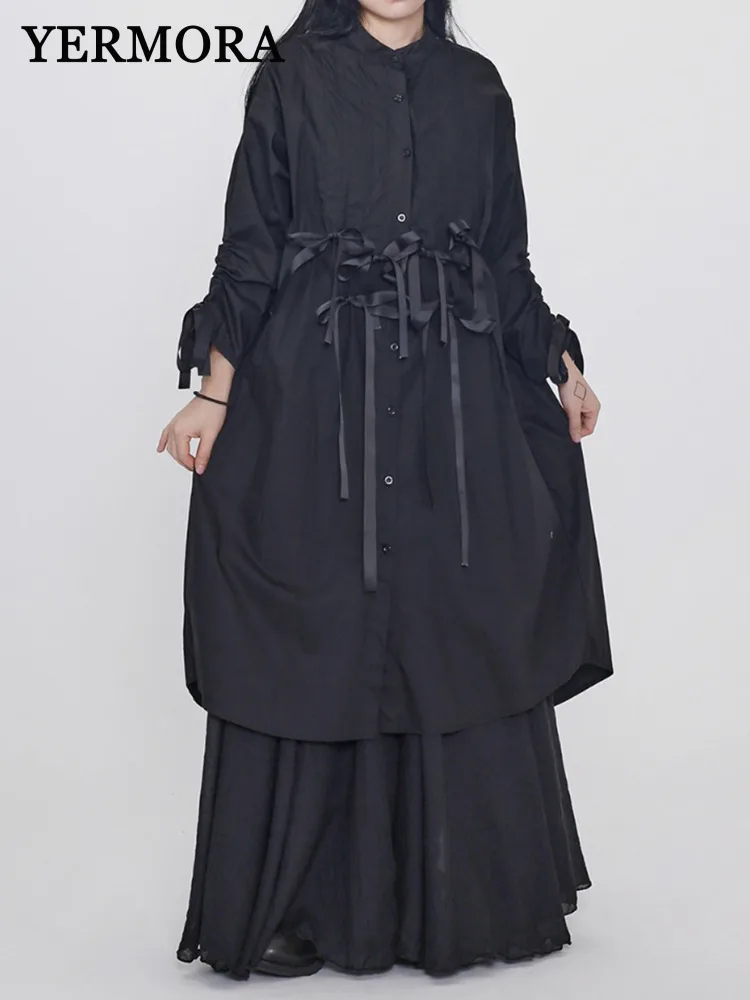 YERMORA Women Black Ribbon Big Size Casual Shirt Dress Stand Collar Long Sleeve Loose Fashion Tide Spring Summer 2025 New
YERMORA Women Black Ribbon Big Size Casual Shirt Dress Stand Collar Long Sleeve Loose Fashion Tide Spring Summer 2025 New