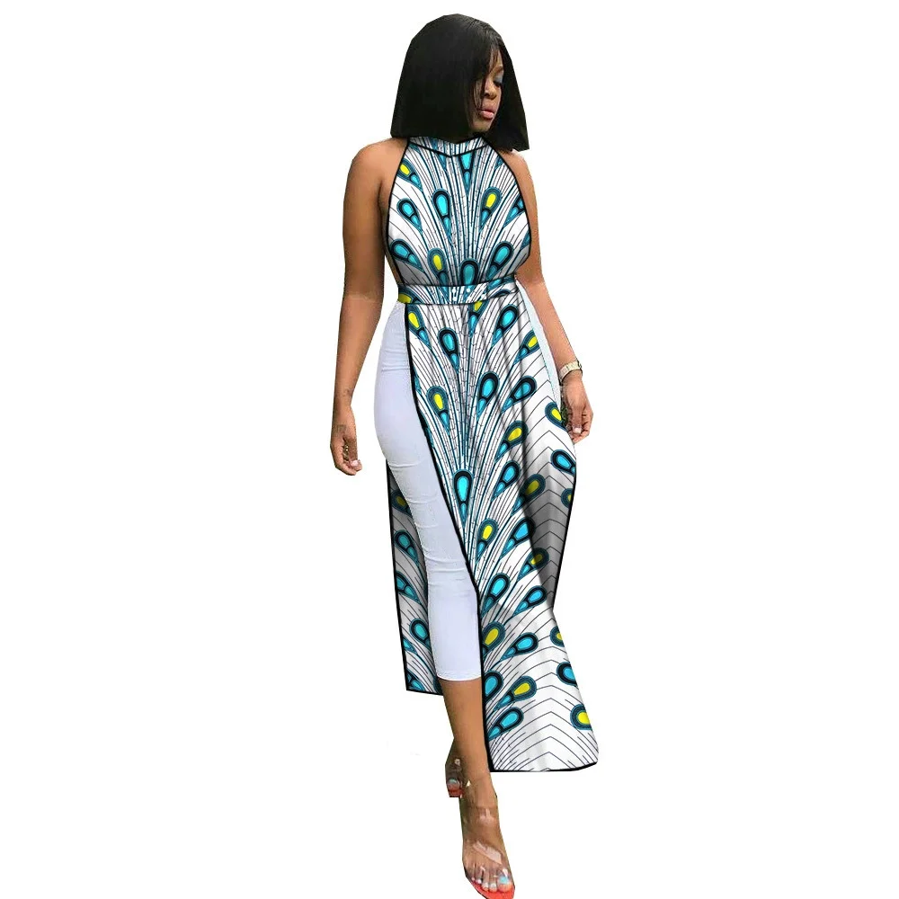 African print vintage peacock feather sleeveless nightclub dress. Holiday Korean-style fashionable design with slit and tight-fi
African print vintage peacock feather sleeveless nightclub dress. Holiday Korean-style fashionable design with slit and tight-fi