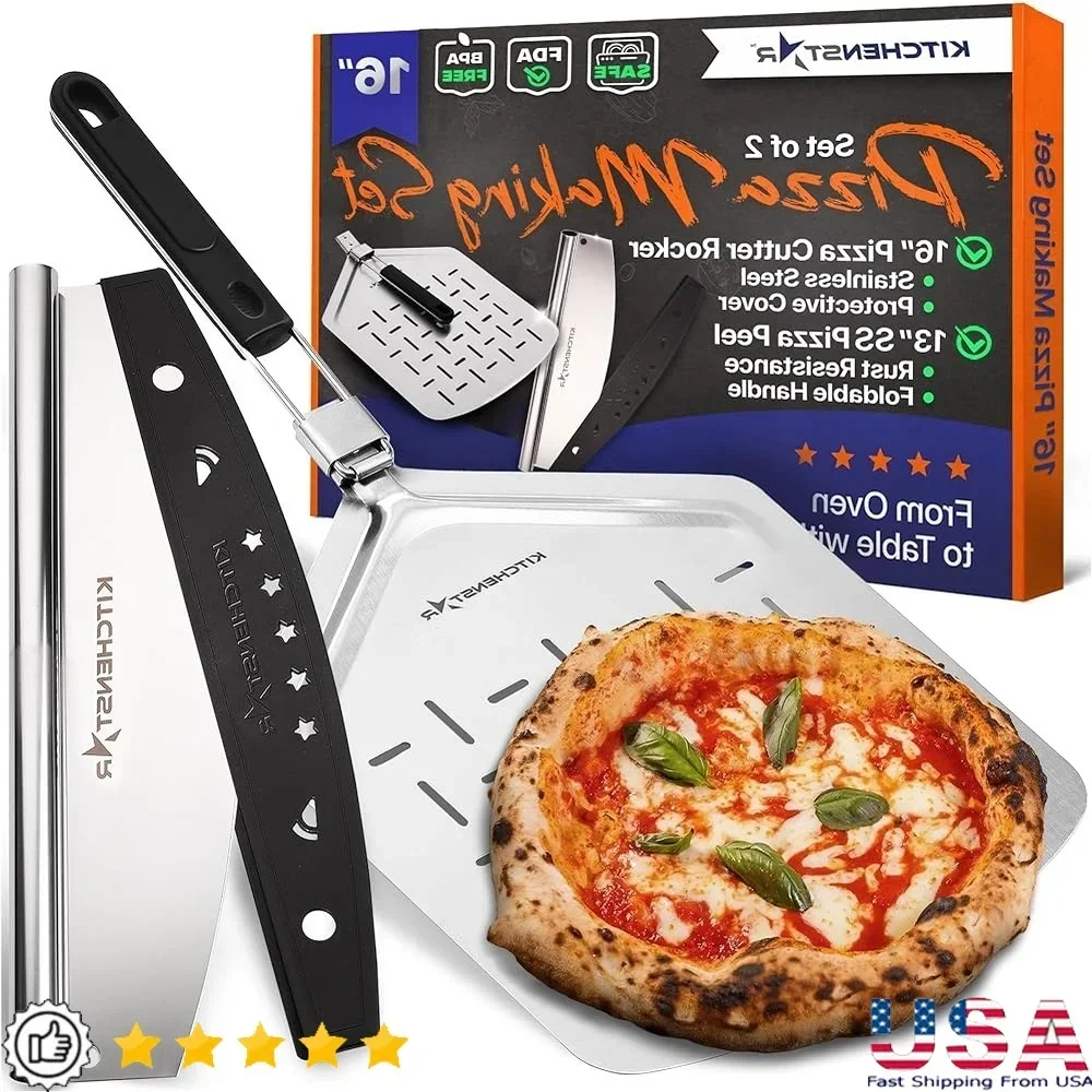 16 Inch Pizza Making Kit Includes 2 Pizza Cutter with Protective Cover 13 Inch Perforated Stainless Steel Pizza Peel Ergonomic
16 Inch Pizza Making Kit Includes 2 Pizza Cutter with Protective Cover 13 Inch Perforated Stainless Steel Pizza Peel Ergonomic