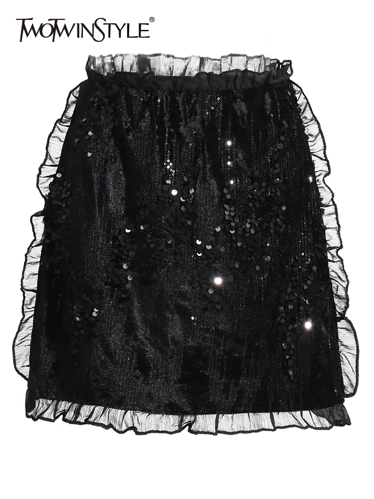 TWOTWINSTYLE Solid Elegant Patchwork Mesh Mini Skirt For Women High Waist Spliced Sequins A Line Skirts Female Fashion Style New
TWOTWINSTYLE Solid Elegant Patchwork Mesh Mini Skirt For Women High Waist Spliced Sequins A Line Skirts Female Fashion Style New