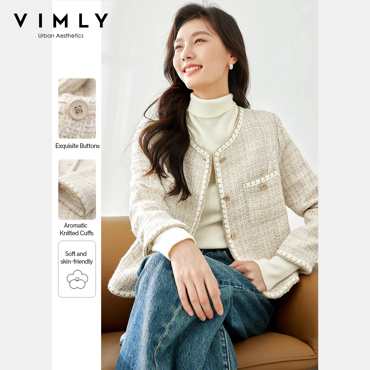 Женское твидовое пальто Vimly, осень 2022, шерстяная смесь, прямые куртки с круглым вырезом и длинными рукавами, элегантный стиль, женская верхняя одежда M3338
Женское твидовое пальто Vimly, осень 2022, шерстяная смесь, прямые куртки с круглым вырезом и длинными рукавами, элегантный стиль, женская верхняя одежда M3338