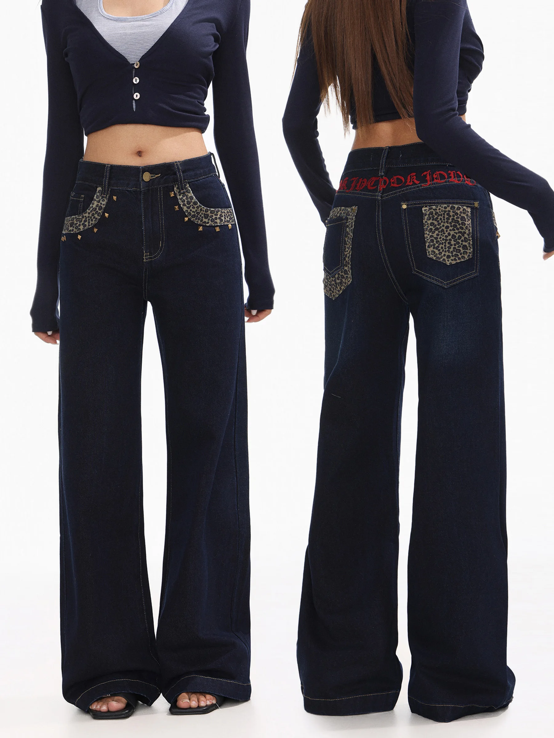 Джинсы с широкими штанинами и леопардовым принтом, женские, осенне-зимние, модные, с заклепками, прямого кроя, с высокой талией, повседневные брюки
Джинсы с широкими штанинами и леопардовым принтом, женские, осенне-зимние, модные, с заклепками, прямого кроя, с высокой талией, повседневные брюки