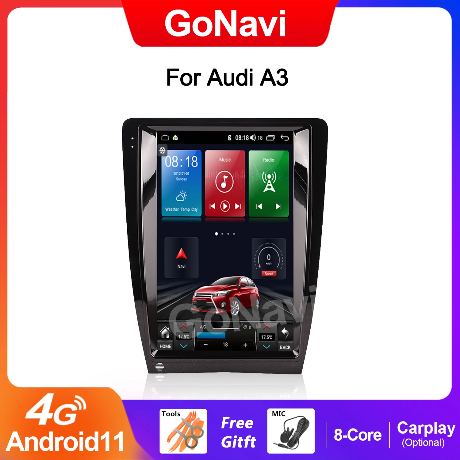 Автомагнитола GoNavi для Audi A3, мультимедийный плеер на Android, с сенсорным экраном, GPS, типоразмер 2 Din
Автомагнитола GoNavi для Audi A3, мультимедийный плеер на Android, с сенсорным экраном, GPS, типоразмер 2 Din