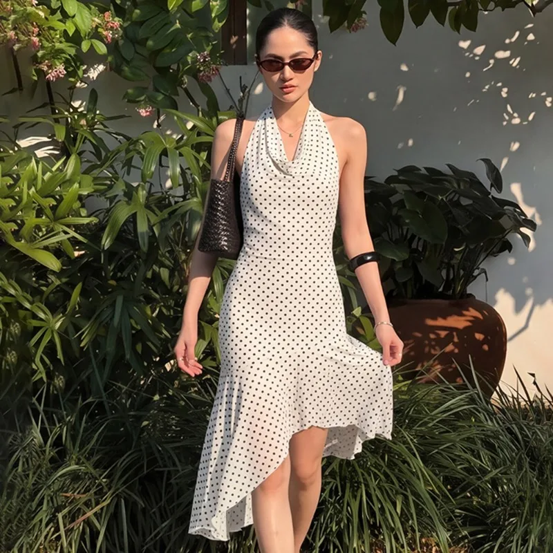 Talenza White Polka Dot Dresses Women's Summer Sexy Sleeveless Backless Ruffle Dress Fashion Print Elegant Women's Casual Dress
Talenza White Polka Dot Dresses Women's Summer Sexy Sleeveless Backless Ruffle Dress Fashion Print Elegant Women's Casual Dress