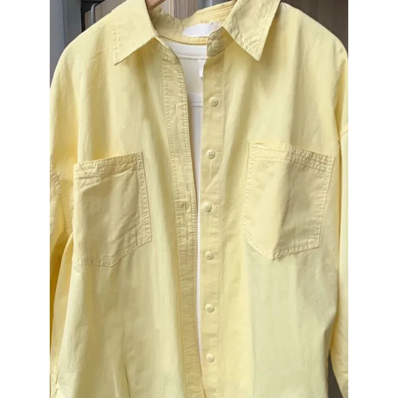 Желтая женская рубашка 2025 года: новая универсальная свободная модель с длинным рукавом, стильный дизайнерский топ-пальто для весны и лета
Желтая женская рубашка 2025 года: новая универсальная свободная модель с длинным рукавом, стильный дизайнерский топ-пальто для весны и лета