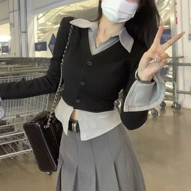 Commute Polo-Neck T-shirt Female Clothing Fake Two Pieces Spliced Spring Autumn Stylish Slim Solid Color Long Sleeve Pullovers
Commute Polo-Neck T-shirt Female Clothing Fake Two Pieces Spliced Spring Autumn Stylish Slim Solid Color Long Sleeve Pullovers