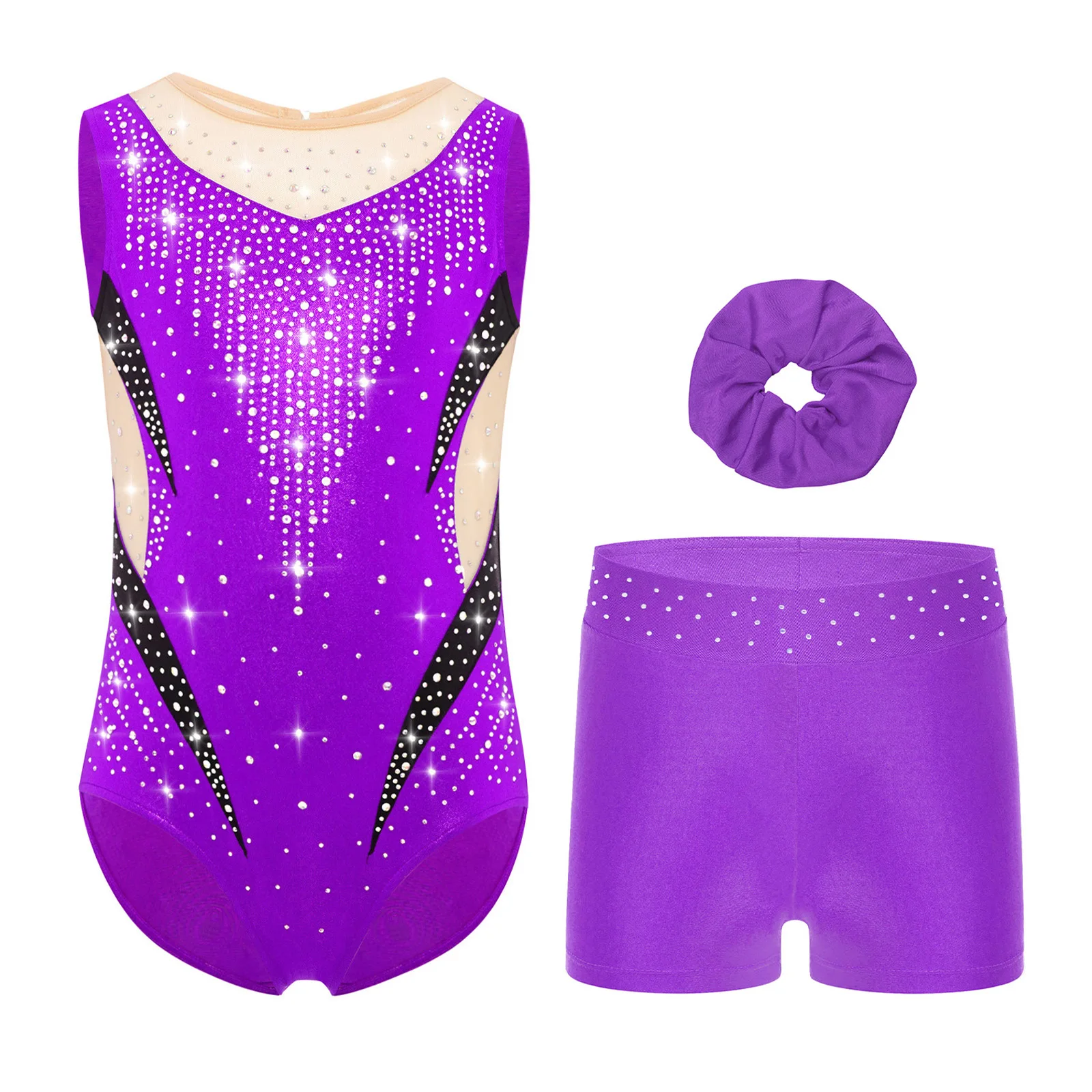Kids Girls Gymnastics Leotard Figure Skating Outfit Mesh Patchwork Sparkling Rhinestones Metallic Dance Bodysuit+Headwear+Shorts
Kids Girls Gymnastics Leotard Figure Skating Outfit Mesh Patchwork Sparkling Rhinestones Metallic Dance Bodysuit+Headwear+Shorts