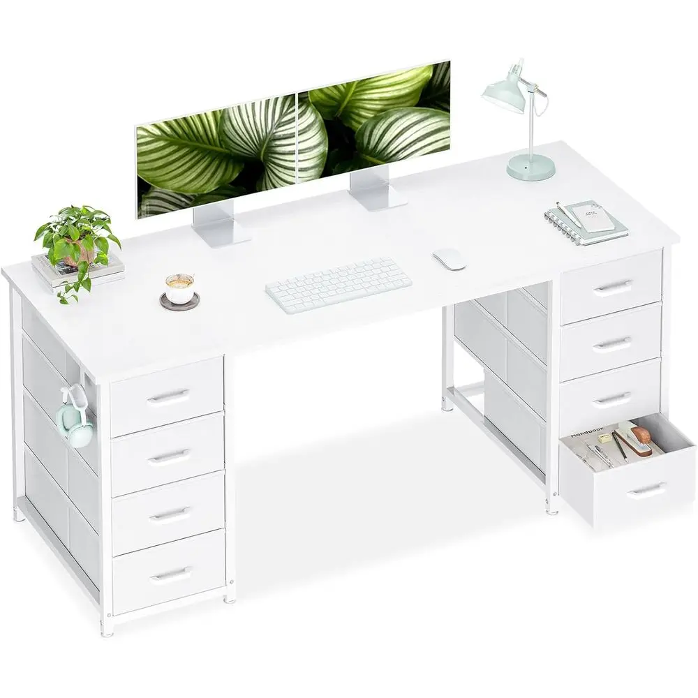 55 Large Storage Computer Desk with Fabric Drawers, White, Ideal for Home Office or Study
55 Large Storage Computer Desk with Fabric Drawers, White, Ideal for Home Office or Study