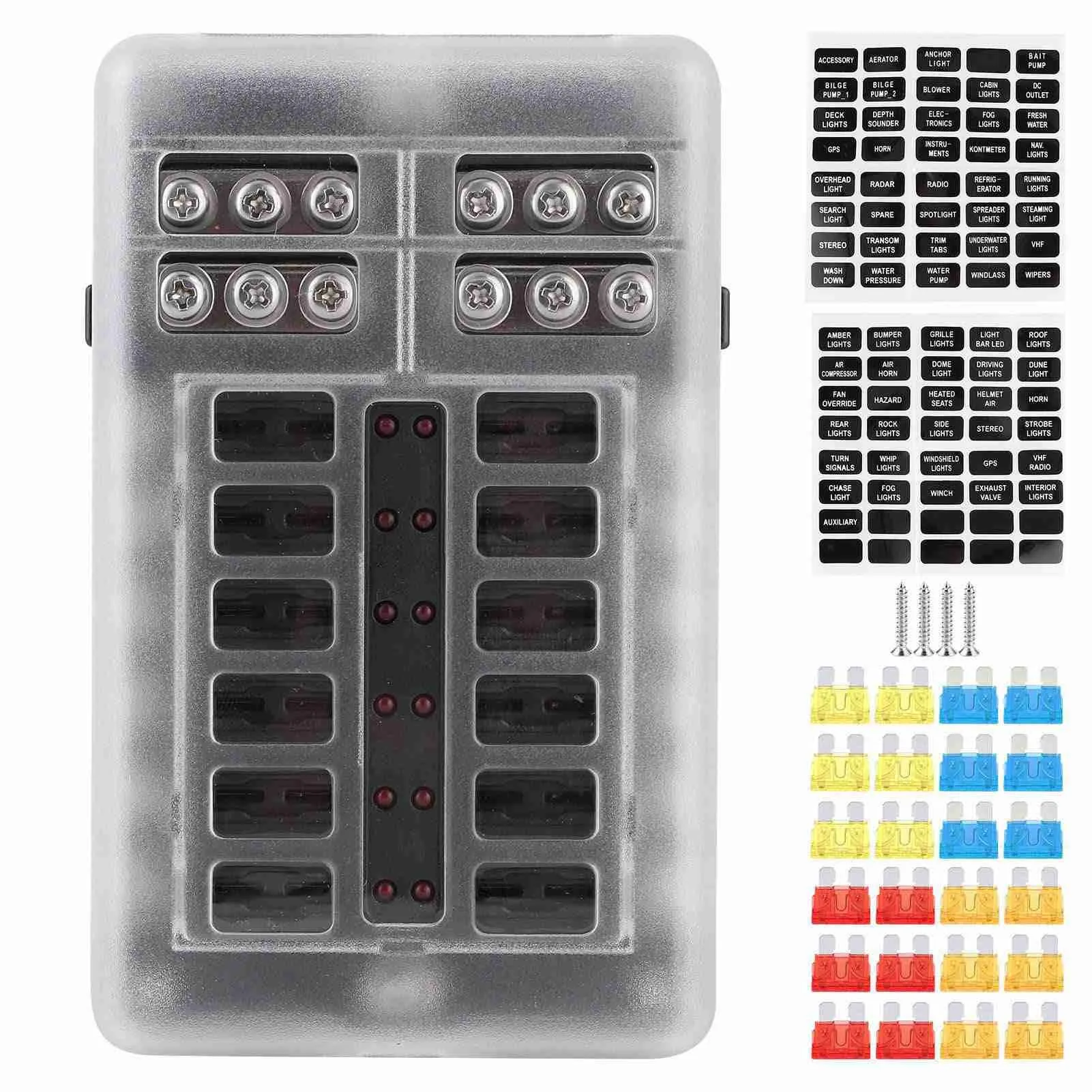 12 Circuits Fuse Box Block Holder LED Indicator Light MNI Motor for Car Yacht Marine Boat
12 Circuits Fuse Box Block Holder LED Indicator Light MNI Motor for Car Yacht Marine Boat