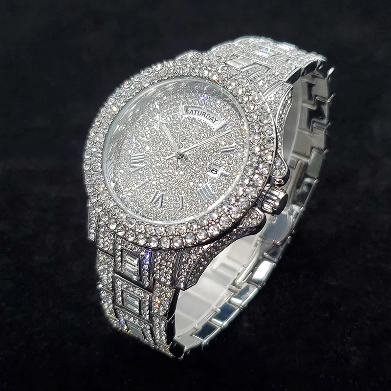 New Luxury Diamond Watch for Men Fashion Silver Stainless Steel Quartz Watches Hip Hop Bling Jewelry Date Day Clock Dropshipping
New Luxury Diamond Watch for Men Fashion Silver Stainless Steel Quartz Watches Hip Hop Bling Jewelry Date Day Clock Dropshipping