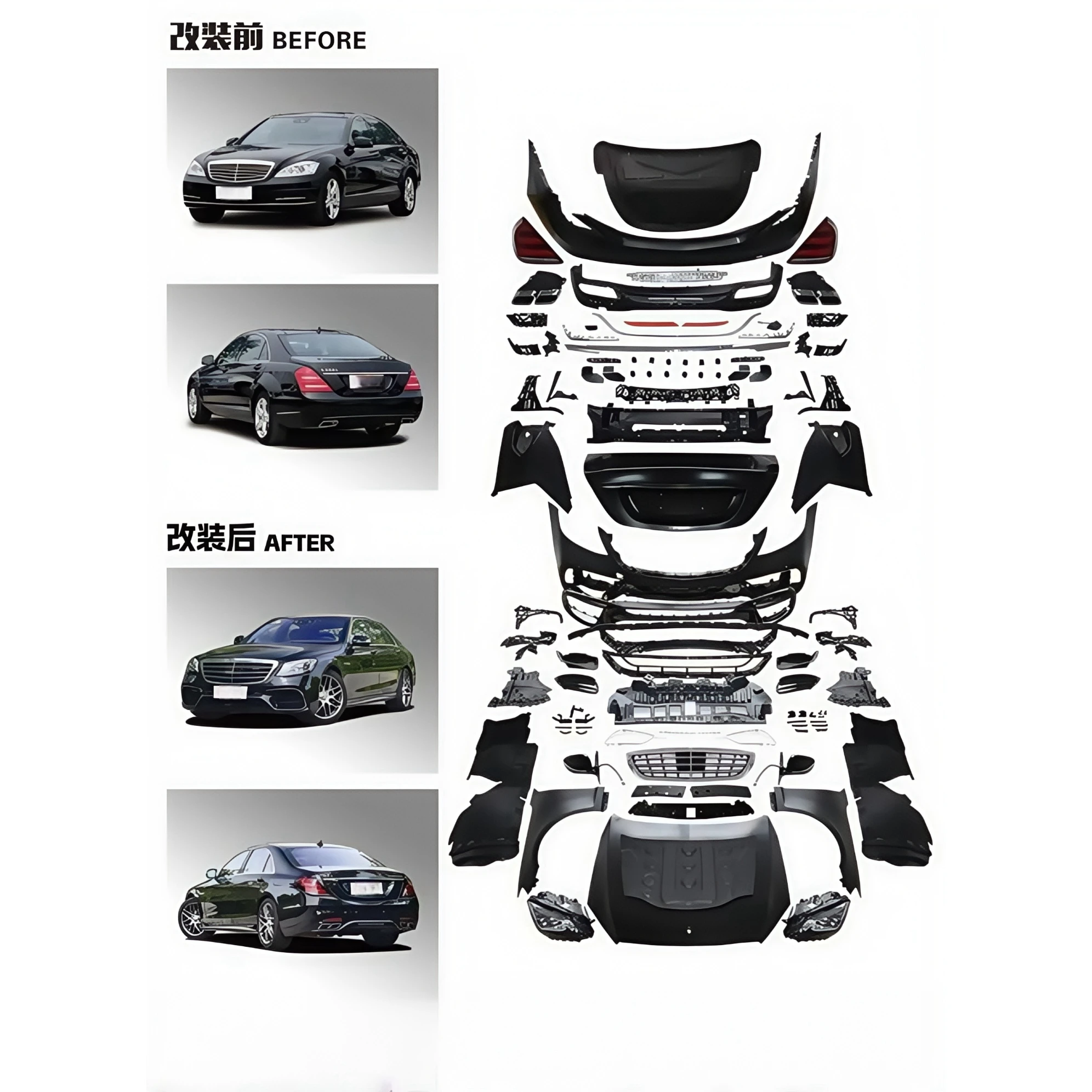 BR Auto Bodykit for Mercedes Benz S Class W221 to W222 for S65 S63 (06-13. to 14-19) Old to New Cut 1V1 Version
BR Auto Bodykit for Mercedes Benz S Class W221 to W222 for S65 S63 (06-13. to 14-19) Old to New Cut 1V1 Version