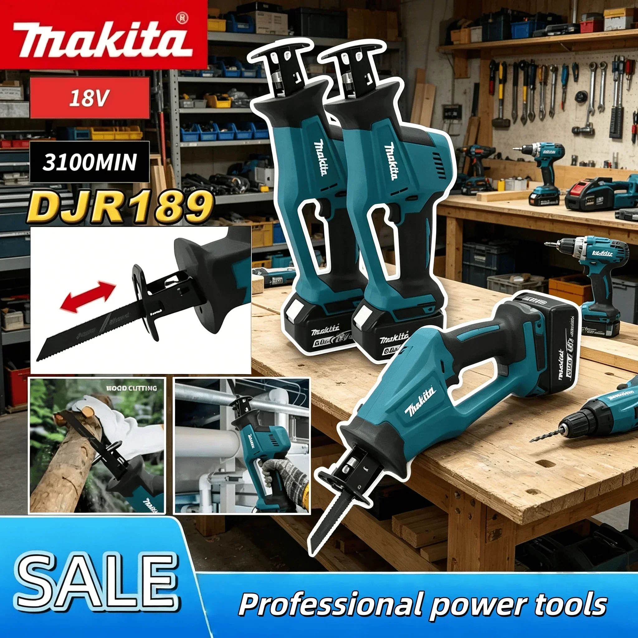 Makita DJR189 Brushless Cordless Reciprocating Saw Rechargeable Portable Wood Metal Cutting Saw Power Tool For 18V LXT Battery
Makita DJR189 Brushless Cordless Reciprocating Saw Rechargeable Portable Wood Metal Cutting Saw Power Tool For 18V LXT Battery