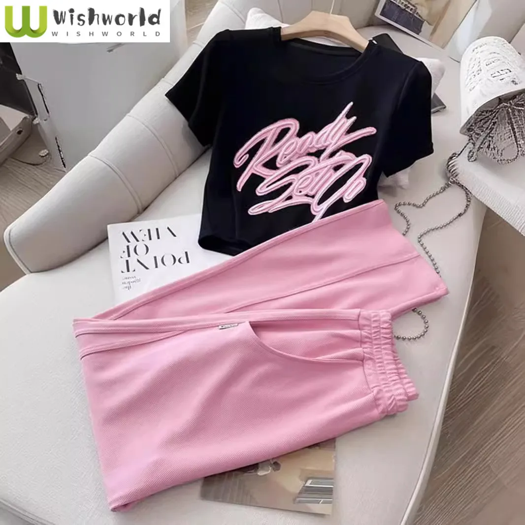 Casual Sports Suit Women's New Spring and Summer Fashion Slim Fit Top Pink Wide Leg Pants Two-piece Set
Casual Sports Suit Women's New Spring and Summer Fashion Slim Fit Top Pink Wide Leg Pants Two-piece Set