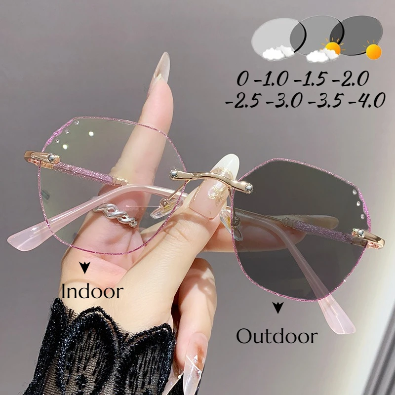Shining Rimless Photochromic Myopia Glasses for Women Oversize Blue Light Blocking Computer GLasses UV Protection Sunglasses
Shining Rimless Photochromic Myopia Glasses for Women Oversize Blue Light Blocking Computer GLasses UV Protection Sunglasses