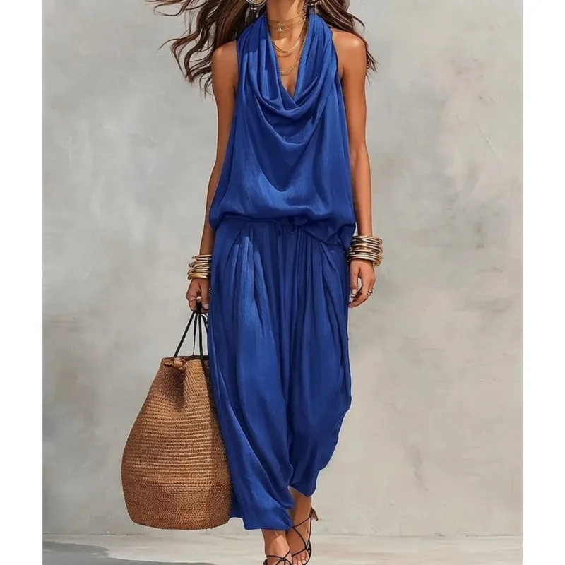 Elegant Solid Women's Office Two-piece Set Summer Fashion Sleeveless Loose Fitting Soup Neck Top+pants Suit Lady Comfort Outfit
Elegant Solid Women's Office Two-piece Set Summer Fashion Sleeveless Loose Fitting Soup Neck Top+pants Suit Lady Comfort Outfit