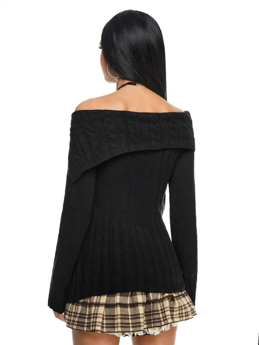 Y2K Style Off-Shoulder Ribbed Knit Sweater With Twist Detail
Y2K Style Off-Shoulder Ribbed Knit Sweater With Twist Detail