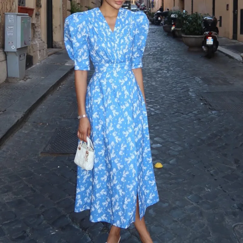Tsiisd Women's Floral Long Dress Ruffle V Neck High Waist Romantic Elegant Commuting Evening Party Dress Women's Clothing Dress
Tsiisd Women's Floral Long Dress Ruffle V Neck High Waist Romantic Elegant Commuting Evening Party Dress Women's Clothing Dress
