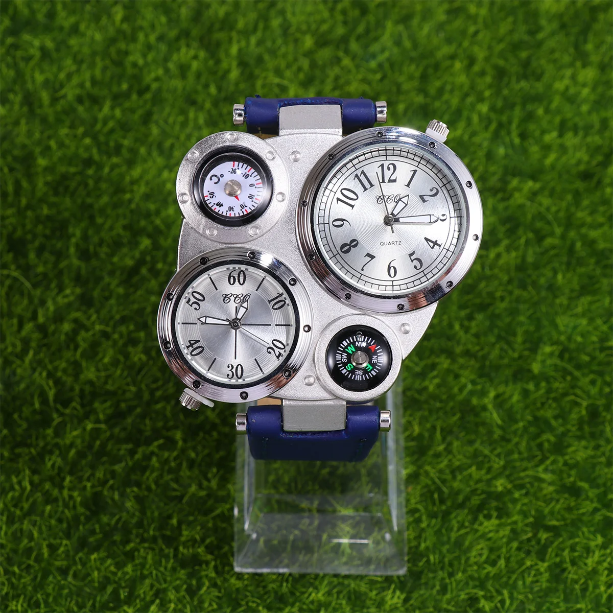 1Pcs Dual Independent Quartz Watch Blue Adjustable Band Outdoor Sports Thermometer Compass Men's Multi-Time Display Watch
1Pcs Dual Independent Quartz Watch Blue Adjustable Band Outdoor Sports Thermometer Compass Men's Multi-Time Display Watch