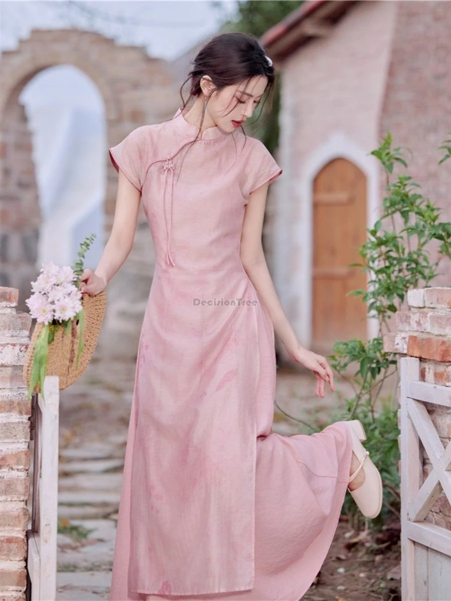 2025 new chinese cheongsam improved daily vintage chinese short sleeve stand collar women daily loose pink qipao dress set b191
2025 new chinese cheongsam improved daily vintage chinese short sleeve stand collar women daily loose pink qipao dress set b191